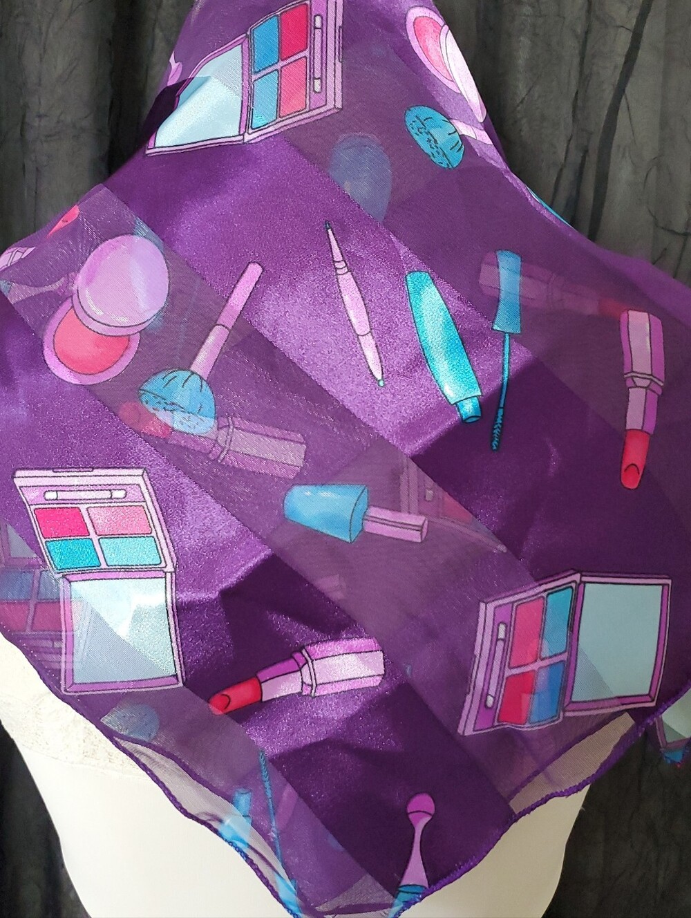 Satin Scarf PURPLE Cosmetics Make-Up Vintage Space Age 20" SQUARE
